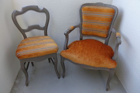 Fauteuil cabriolet Louis XV et chaise - Tissu CASAL